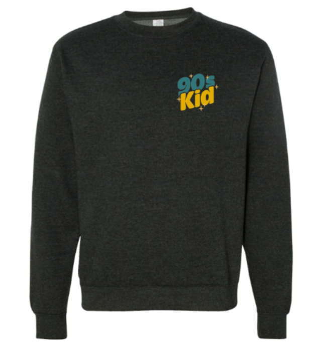 90s Kid Raising 90s Kids - Midweight Crew Charcoal -  Puff Paint